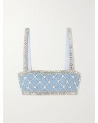 retroféte - Haut Raccourci En Chambray De Coton À Perles Synthétiques Et À Cristaux Jezebel - Lyst