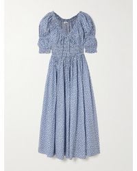Doen - Ischia Shirred Floral-Print Organic Cotton-Voile Midi Dress - Lyst