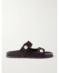 Jimmy Choo - Fayence Faux Pearl-Embellished Suede Slides - Lyst