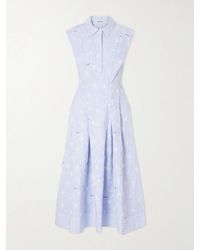 Jonathan Simkhai - Neri Embroidered Striped Cotton-Poplin Midi Dress - Lyst