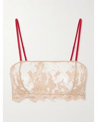 Kiki de Montparnasse - Orchid Leavers Lace And Silk-Blend Satin Bandeau Bra - Lyst