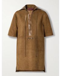 Gucci - Minikleid Aus Veloursleder Mit Lederbesätzen Und Horsebit-Detail - Lyst
