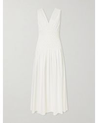 KHAITE - Nola Ruched Cotton-Poplin Midi Dress - Lyst