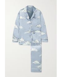 Olivia Von Halle Lila Printed Silk-satin Pyjama Set - Blue