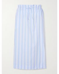 STAUD - Shore Striped Cotton-Blend Poplin Midi Skirt - Lyst