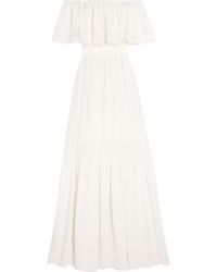 Temperley London Felicity Off-the-shoulder Lace-trimmed Silk Crepe De Chine Gown - White