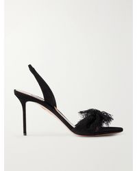 Aquazzura - Lover 85 Lace-Trimmed Suede Slingback Sandals - Lyst