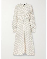 Proenza Schouler - Keria Gathered Checked Crepe De Chine Midi Dress - Lyst