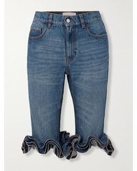 Coperni - Cropped Zip-Embellished Ruffled High-Rise Slim-Leg Jeans - Lyst