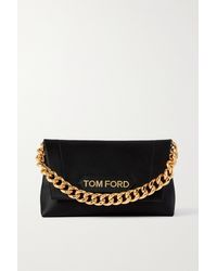 Tom Ford Chain Leather-trimmed Satin Clutch - Black