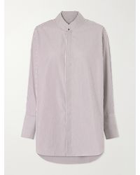 Comme Si - Mandarin-Collar Striped Cotton-Poplin Tunic - Lyst