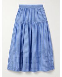 Doen - Sebastiane Striped Organic Cotton-Poplin Midi Skirt - Lyst