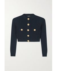 Balmain - Cropped Button-embellished Ribbed-knit Blazer - Lyst