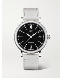 IWC Schaffhausen - Portofino Automatic 37Mm Stainless Steel, Textured-Leather And Diamond Watch - Lyst