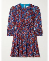 Saloni - Blythe-B Knotted Floral-Print Metallic Silk-Georgette Mini Dress - Lyst