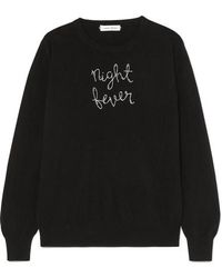 Lingua Franca Night Fever Embellished Embroidered Cashmere Sweater - Black