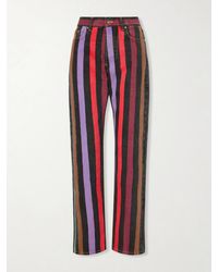 Versace - Striped Mid-Rise Straight-Leg Cotton Jeans - Lyst