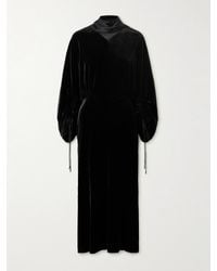 Lanvin - Scarf-Detailed Satin-Trimmed Velvet Midi Dress - Lyst