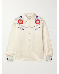 Bode - Garden Party Bead-Embellished Embroidered Silk-Satin Shirt - Lyst