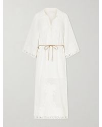 Zimmermann - Indra Embroidered Belted Ramie Maxi Dress - Lyst