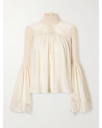 Zimmermann - Valiant Lace-Trimmed Lyocell-Blend Turtleneck Blouse - Lyst