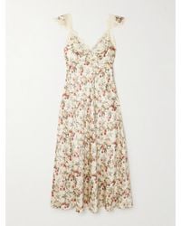 Doen - Fiona Lace-Trimmed Floral-Print Silk-Satin Midi Dress - Lyst