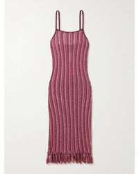 The Elder Statesman - Fringed Striped Open-Knit Cotton Midi Dress - Lyst