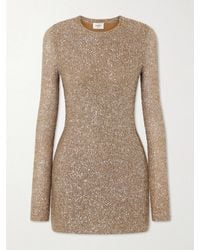 Saint Laurent - Sequined Knitted Mini Dress - Lyst