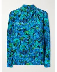Gucci - Blossom Pussy-Bow Printed Silk Blouse - Lyst