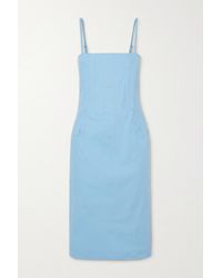 Miaou + Net Sustain Degas Embroidered Stretch-cotton Chambray Dress - Blue