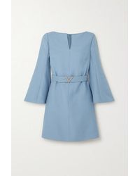 Valentino Minikleid Aus Crêpe Aus Einer Woll-seidenmischung Mit Kristallen Und Gürtel - Blau