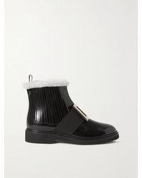 Roger Vivier - Viv Rangers Shearling-Lined Patent-Leather Chelsea Boots - Lyst