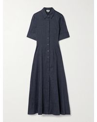 STAUD - Robe-Chemise Midi En Chambray De Lin Mélangé Joan - Lyst