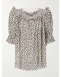 Chloé - Gathered Polka-Dot Silk Crepe De Chine Blouse - Lyst