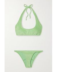 Lisa Marie Fernandez Amber Neckholder-bikini Aus Frottee Aus Stretch-baumwolle - Grün