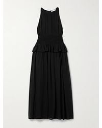 Ulla Johnson - Adeline Shirred Silk Crepe De Chine Peplum Midi Dress - Lyst