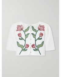 FARM Rio - Floral-Embroidered Cropped Linen Top - Lyst