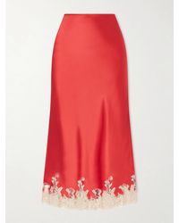 Kiki de Montparnasse - Orchid Lace-Trimmed Silk-Satin Midi Skirt - Lyst