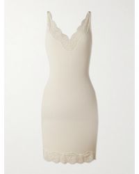 Saint Laurent - Lace-Trimmed Ribbed Silk-Jersey Mini Dress - Lyst