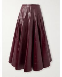 Bottega Veneta - Pleated Glossed-Leather Midi Skirt - Lyst