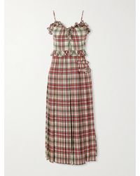 Alessandra Rich - Pleated Checked Ruffled Silk-Crepe De Chine Midi Dress - Lyst