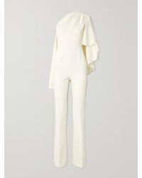 Safiyaa - Zephyra One-Shoulder Cape-Effect Crepe Jumpsuit - Lyst