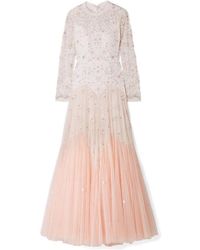 Needle & Thread Pearl Rose Cutout Embellished Embroidered Tulle Gown - Pink