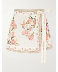 Agua Bendita - Luna Paraiso Floral-Printed Linen Mini Skirt - Lyst