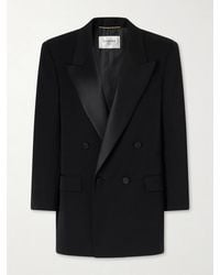 Saint Laurent - Double-Breasted Satin-Trimmed Grain De Poudre Wool Blazer - Lyst