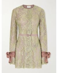Saint Laurent - Scalloped Satin-Trimmed Metallic Lace And Crepe Mini Dress - Lyst