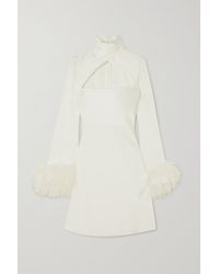 16Arlington Odessa Cutout Feather-trimmed Satin Mini Dress - White