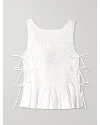 Ganni - Tanktop Aus Biobaumwollpopeline Mit Raffungen Zum Binden - Lyst