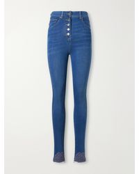 Valentino Garavani - Lace-Trimmed High-Rise Skinny-Leg Jeans - Lyst