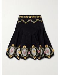 Agua Bendita - Asai Cordillera Scalloped Embroidered Cotton-Blend Velvet Mini Skirt - Lyst
